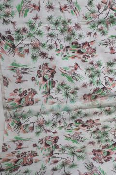 catalog photo of vintage Hawaiian print cotton feedsack fabric, tropical paradise Hawaii or Tahiti?