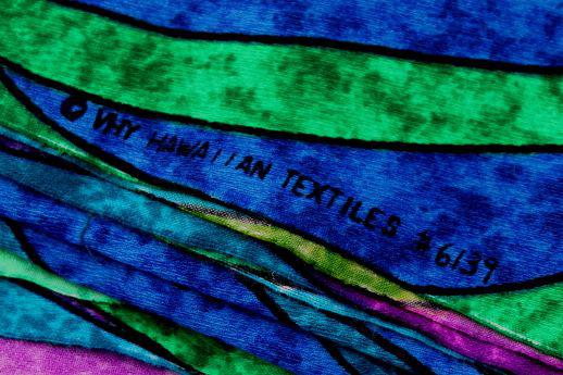 photo of vintage Hawaiian print fabric from Hawaii, 60s mod psychedelic poly crepe fabric #4