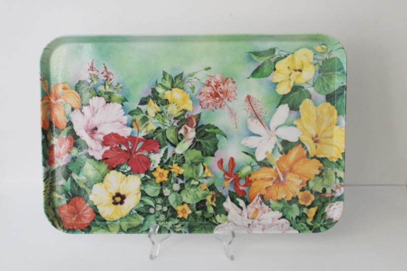 photo of vintage Hawaiian print tropical flowers Pacific Coasters plastic serving tray #1