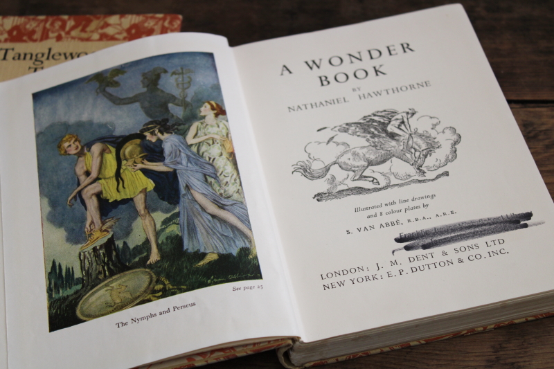 photo of vintage Hawthorne, Tanglewood Tales & Wonder Book myths & fairy tales w/ van Abbe artwork #2