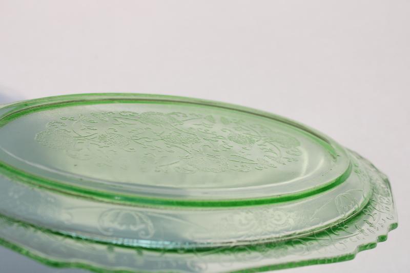 photo of vintage Hazel Atlas Florentine poppy pattern green depression glass platter #3