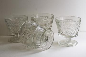 catalog photo of vintage Hazel Atlas Gothic pattern peanut butter glasses, clear glass sherbet dishes