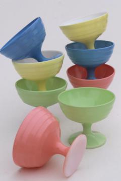 catalog photo of vintage Hazel Atlas Moderntone platonite pastel glassware, set of 8 sherbets in retro candy colors