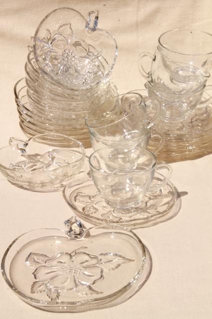 photo of vintage Hazel Atlas Orchard crystal apple blossom glass luncheon dishes, plates, bowls, cups & saucers #1