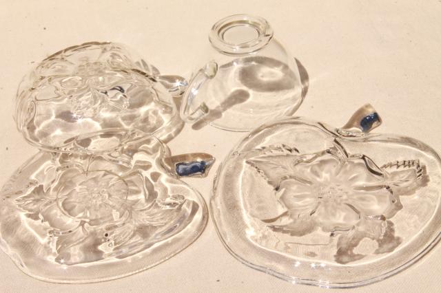 photo of vintage Hazel Atlas Orchard crystal apple blossom glass luncheon dishes, plates, bowls, cups & saucers #5