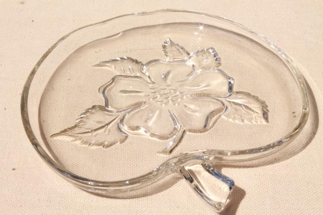 photo of vintage Hazel Atlas Orchard crystal apple blossom glass luncheon dishes, plates, bowls, cups & saucers #9