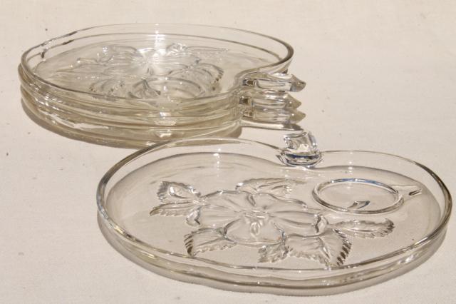 photo of vintage Hazel Atlas Orchard crystal apple blossom glass snack plates set without cups #2