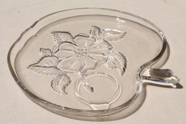 photo of vintage Hazel Atlas Orchard crystal apple blossom glass snack plates set without cups #4