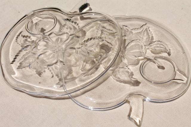 photo of vintage Hazel Atlas Orchard crystal apple blossom glass snack plates set without cups #6