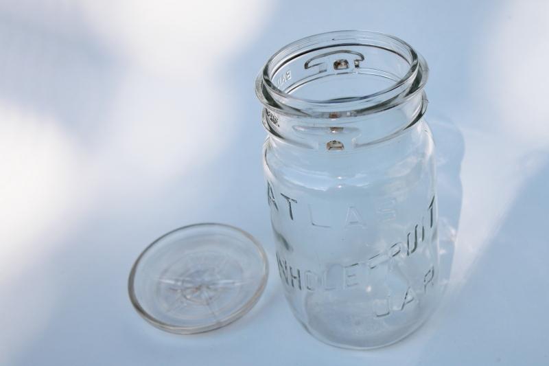 photo of vintage Hazel Atlas Wholefruit Jar wide mouth quart Mason jar w/ glass lid #1