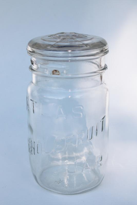 photo of vintage Hazel Atlas Wholefruit Jar wide mouth quart Mason jar w/ glass lid #3