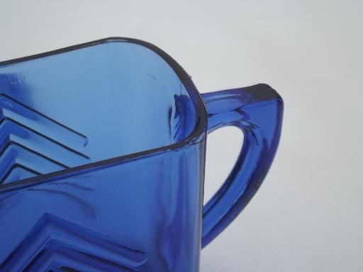 photo of vintage Hazel Atlas cobalt blue depression glass cream pitcher & plate #8