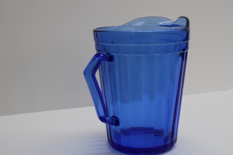 photo of vintage Hazel Atlas cobalt blue depression glass milk pitcher or creamer #3