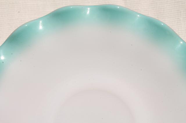 photo of vintage Hazel Atlas crinoline aqua blue ripple milk glass cups & saucers #6