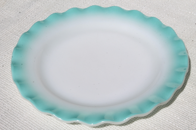 photo of vintage Hazel Atlas crinoline aqua blue ripple milk glass luncheon / salad plates #4