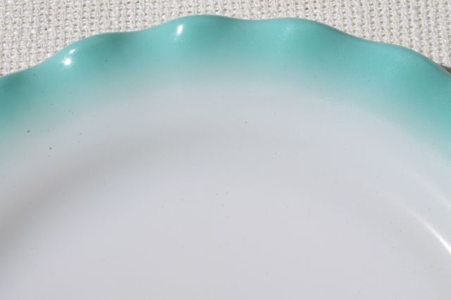 photo of vintage Hazel Atlas crinoline aqua blue ripple milk glass luncheon / salad plates #5