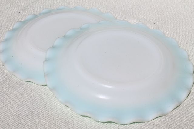 photo of vintage Hazel Atlas crinoline aqua blue ripple milk glass luncheon / salad plates #6