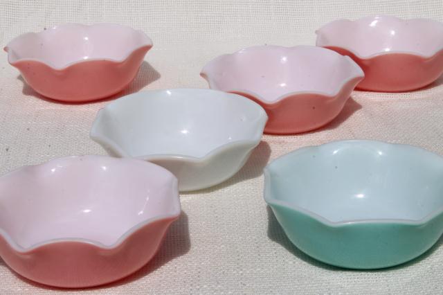 photo of vintage Hazel Atlas crinoline pink & aqua ripple milk glass bowls or dessert dishes #2