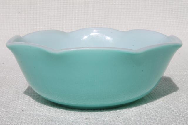photo of vintage Hazel Atlas crinoline pink & aqua ripple milk glass bowls or dessert dishes #4
