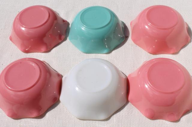 photo of vintage Hazel Atlas crinoline pink & aqua ripple milk glass bowls or dessert dishes #6
