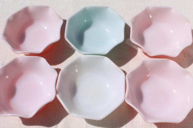 photo of vintage Hazel Atlas crinoline pink & aqua ripple milk glass bowls or dessert dishes #7