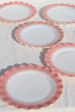 catalog photo of vintage Hazel Atlas crinoline pink ruffle ripple milk glass luncheon / salad plates