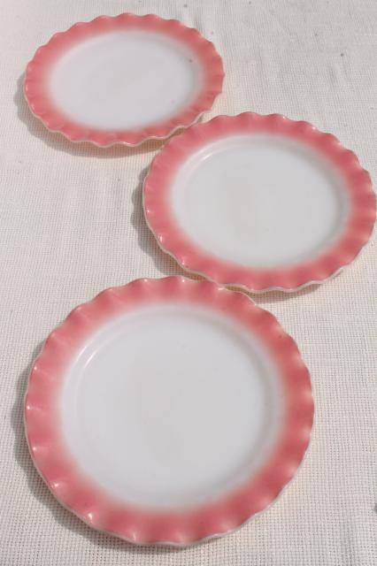 photo of vintage Hazel Atlas crinoline pink ruffle ripple milk glass luncheon / salad plates #1