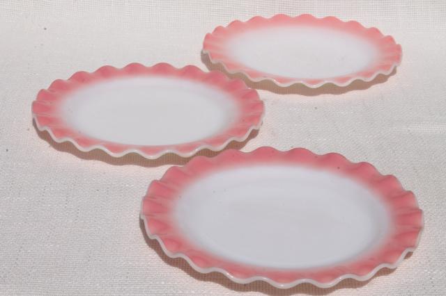 photo of vintage Hazel Atlas crinoline pink ruffle ripple milk glass luncheon / salad plates #2