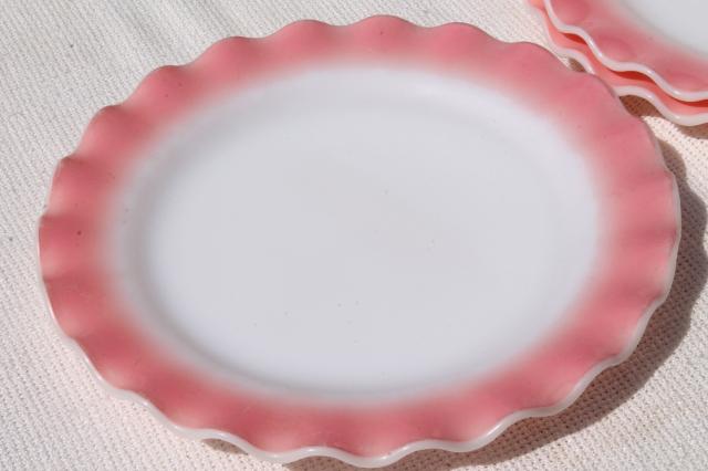 photo of vintage Hazel Atlas crinoline pink ruffle ripple milk glass luncheon / salad plates #3