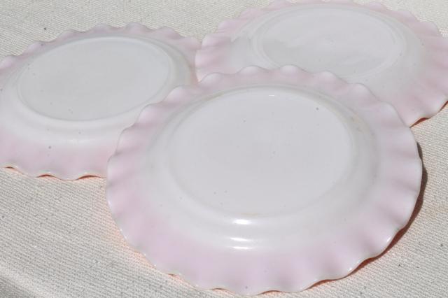 photo of vintage Hazel Atlas crinoline pink ruffle ripple milk glass luncheon / salad plates #4