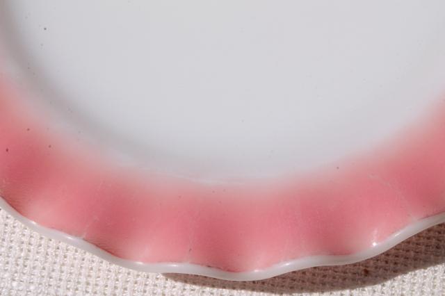 photo of vintage Hazel Atlas crinoline pink ruffle ripple milk glass luncheon / salad plates #5