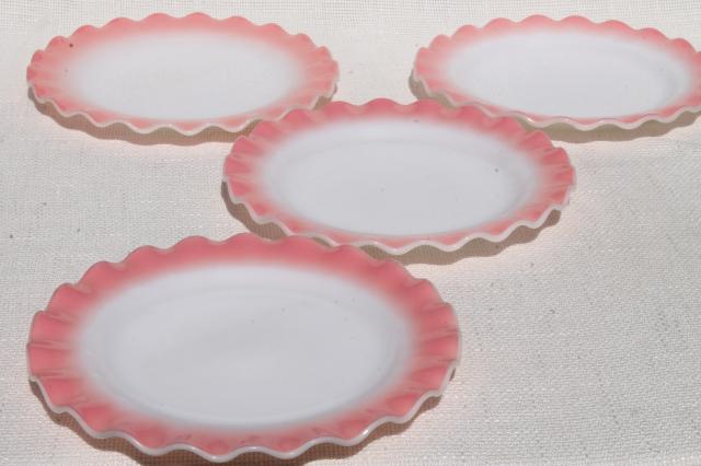 photo of vintage Hazel Atlas crinoline pink ruffle ripple milk glass luncheon / salad plates #1