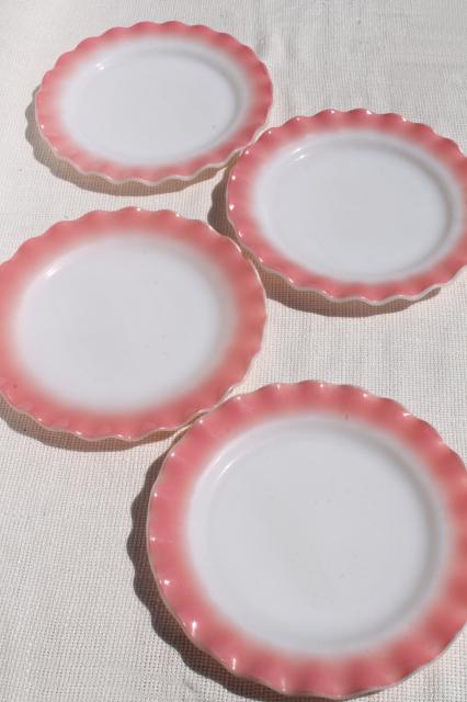 photo of vintage Hazel Atlas crinoline pink ruffle ripple milk glass luncheon / salad plates #2