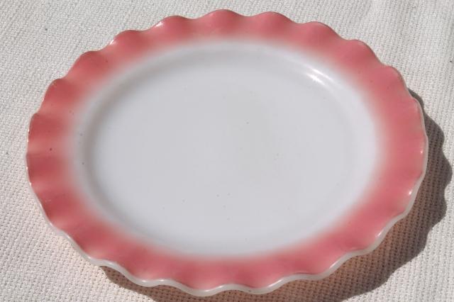 photo of vintage Hazel Atlas crinoline pink ruffle ripple milk glass luncheon / salad plates #4