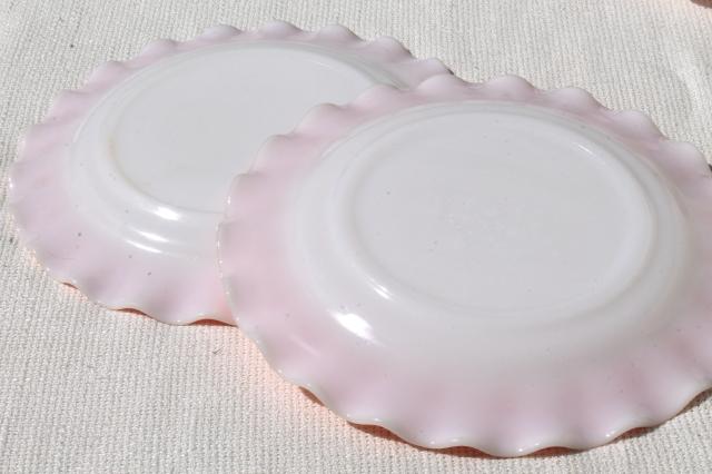 photo of vintage Hazel Atlas crinoline pink ruffle ripple milk glass luncheon / salad plates #6