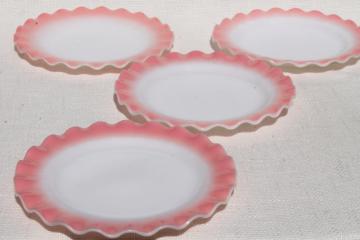 catalog photo of vintage Hazel Atlas crinoline pink ruffle ripple milk glass luncheon / salad plates