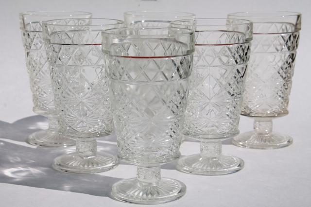 photo of vintage Hazel Atlas glass Big Top peanut butter Gothic pattern footed tumbler iced tea glasses #1