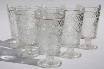 catalog photo of vintage Hazel Atlas glass Big Top peanut butter Gothic pattern footed tumbler iced tea glasses