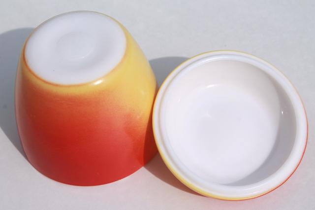 photo of vintage Hazel Atlas glass red & yellow apple milk glass jam pot jelly jar #5