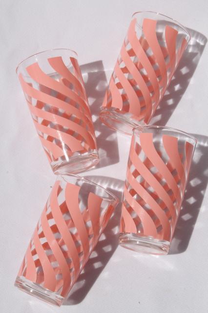 photo of vintage Hazel Atlas glass tumblers, pink swirl print drinking glasses crinoline pattern go-along #4