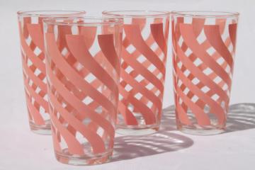 catalog photo of vintage Hazel Atlas glass tumblers, pink swirl print drinking glasses crinoline pattern go-along