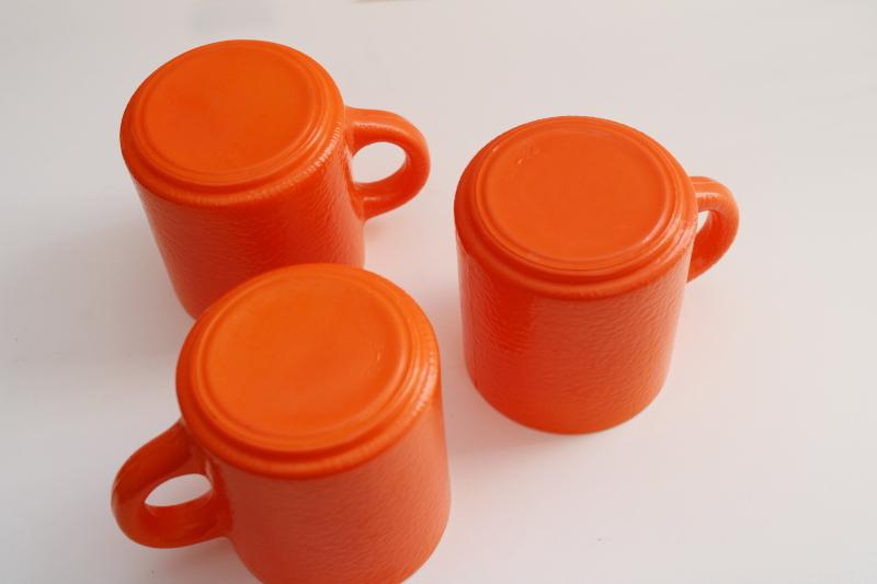 photo of vintage Hazel Atlas milk glass coffee mugs, orange peel textured color #3