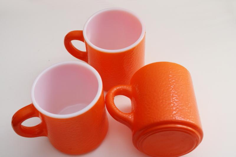 photo of vintage Hazel Atlas milk glass coffee mugs, orange peel textured color #5