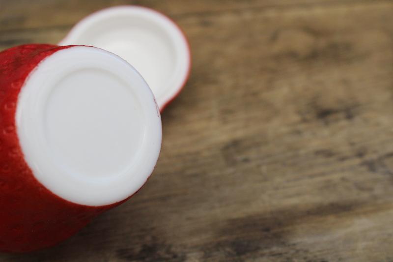 photo of vintage Hazel Atlas milk glass red strawberry jam pot, jar w/ lid #3