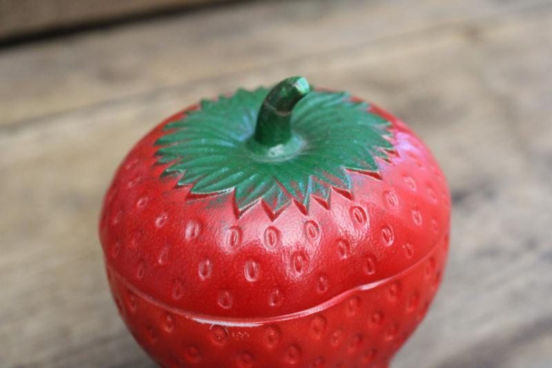 photo of vintage Hazel Atlas milk glass red strawberry jam pot, jar w/ lid #5