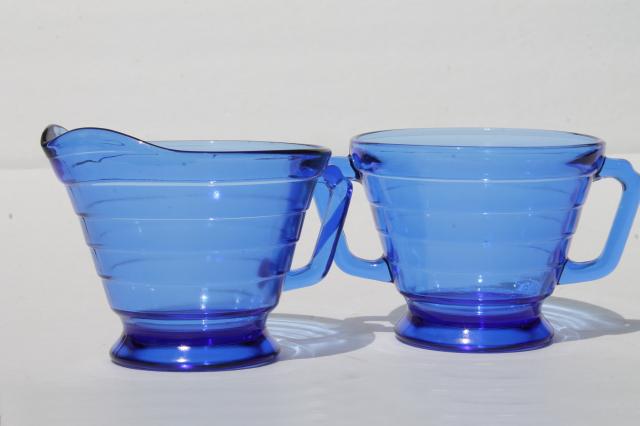 photo of vintage Hazel Atlas moderntone depression glass, cobalt blue cream & sugar set #1