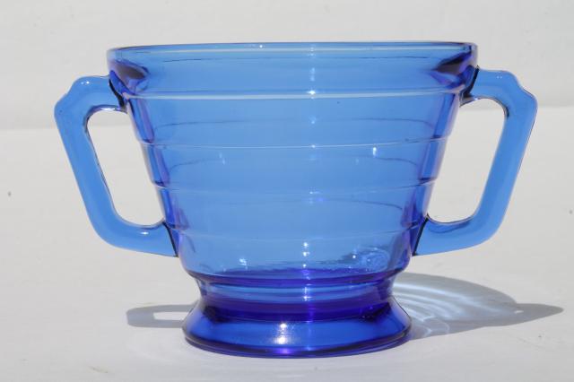 photo of vintage Hazel Atlas moderntone depression glass, cobalt blue cream & sugar set #2