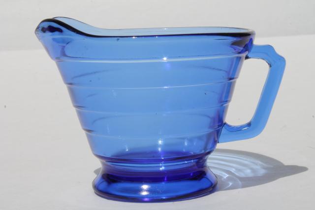 photo of vintage Hazel Atlas moderntone depression glass, cobalt blue cream & sugar set #3