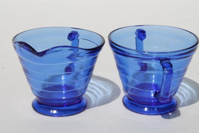 photo of vintage Hazel Atlas moderntone depression glass, cobalt blue cream & sugar set #4