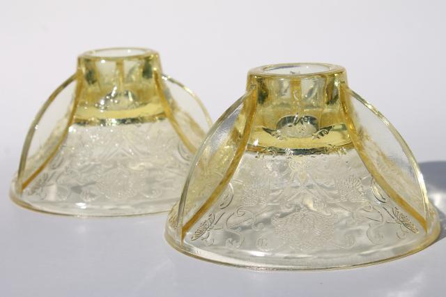 photo of vintage Hazel Atlas yellow depression glass Florentine poppy oval bowl & candle holders pair #8